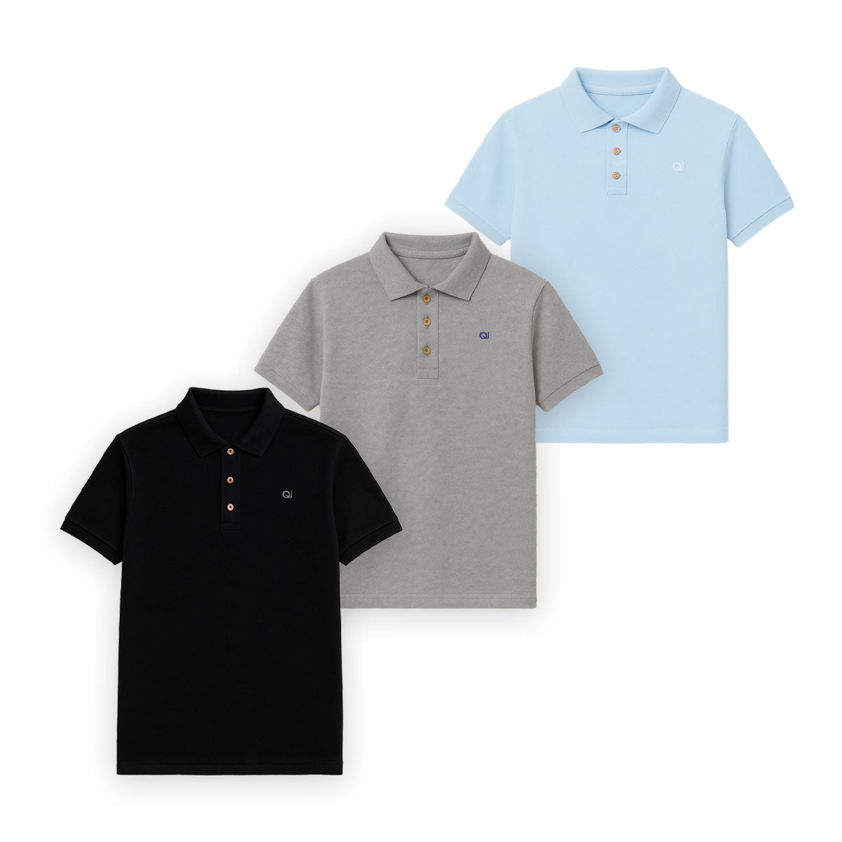 PACK 3 PLAYERAS CUELLO POLO PIQUE CON BORDADO QJ