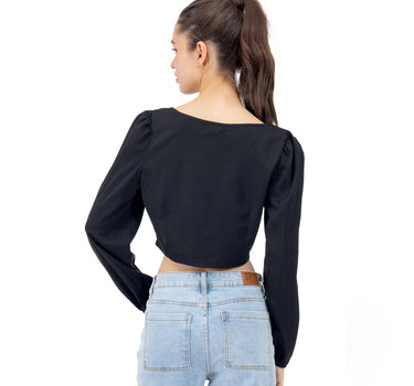 BLUSA CROP MANGA LARGA CON BOTONES PARA MUJER QUARRY