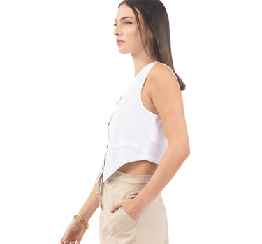BLUSA DE LINO TIPO CHALECO CON BOTONES