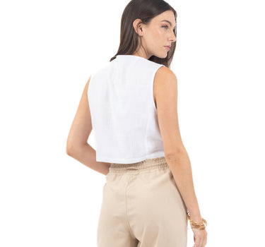 BLUSA DE LINO TIPO CHALECO CON BOTONES