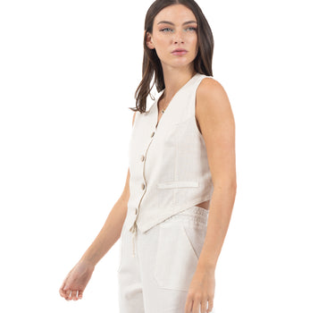 BLUSA DE LINO TIPO CHALECO CON BOTONES