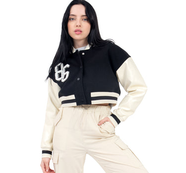 CHAMARRA PARA MUJER BOMBER VARSITY MANGAS PU QUARRY