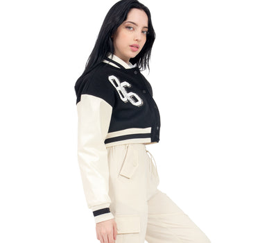 CHAMARRA PARA MUJER BOMBER VARSITY MANGAS PU QUARRY