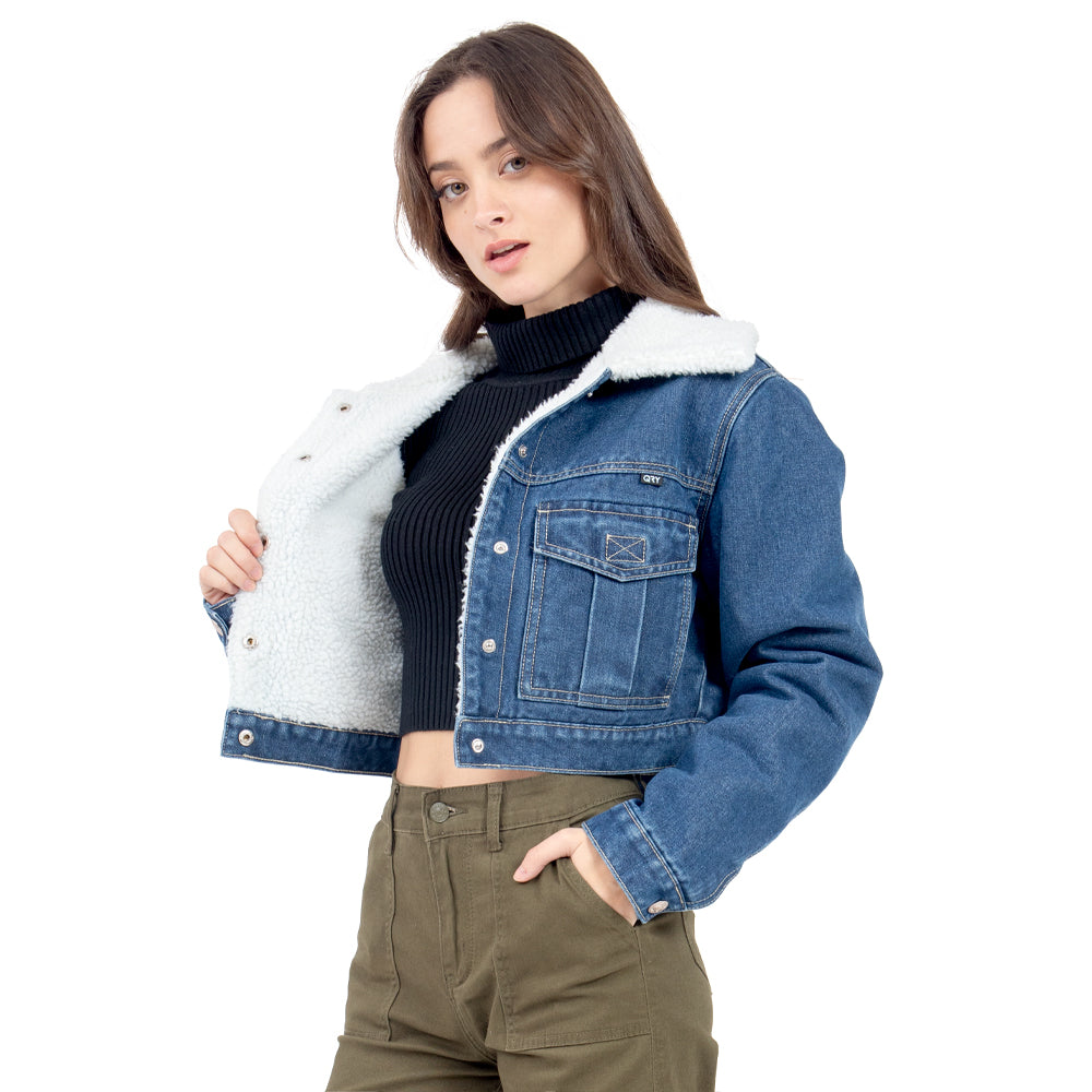 Chaqueta Abullonada Chamarra De Mezclilla Manga Globo Campera