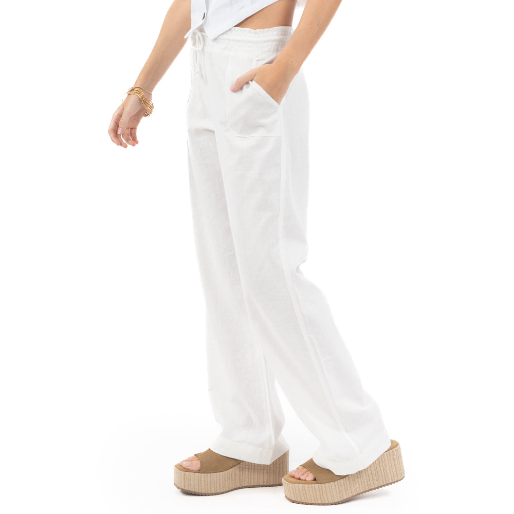 PANTALÓN DE LINO ESTILO LOOSE CON JARETA
