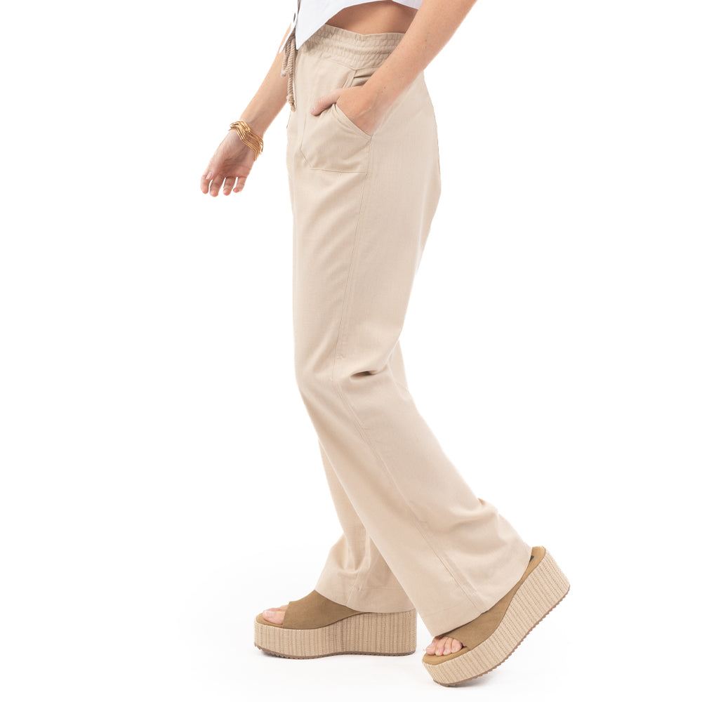 PANTALÓN DE LINO ESTILO LOOSE CON JARETA