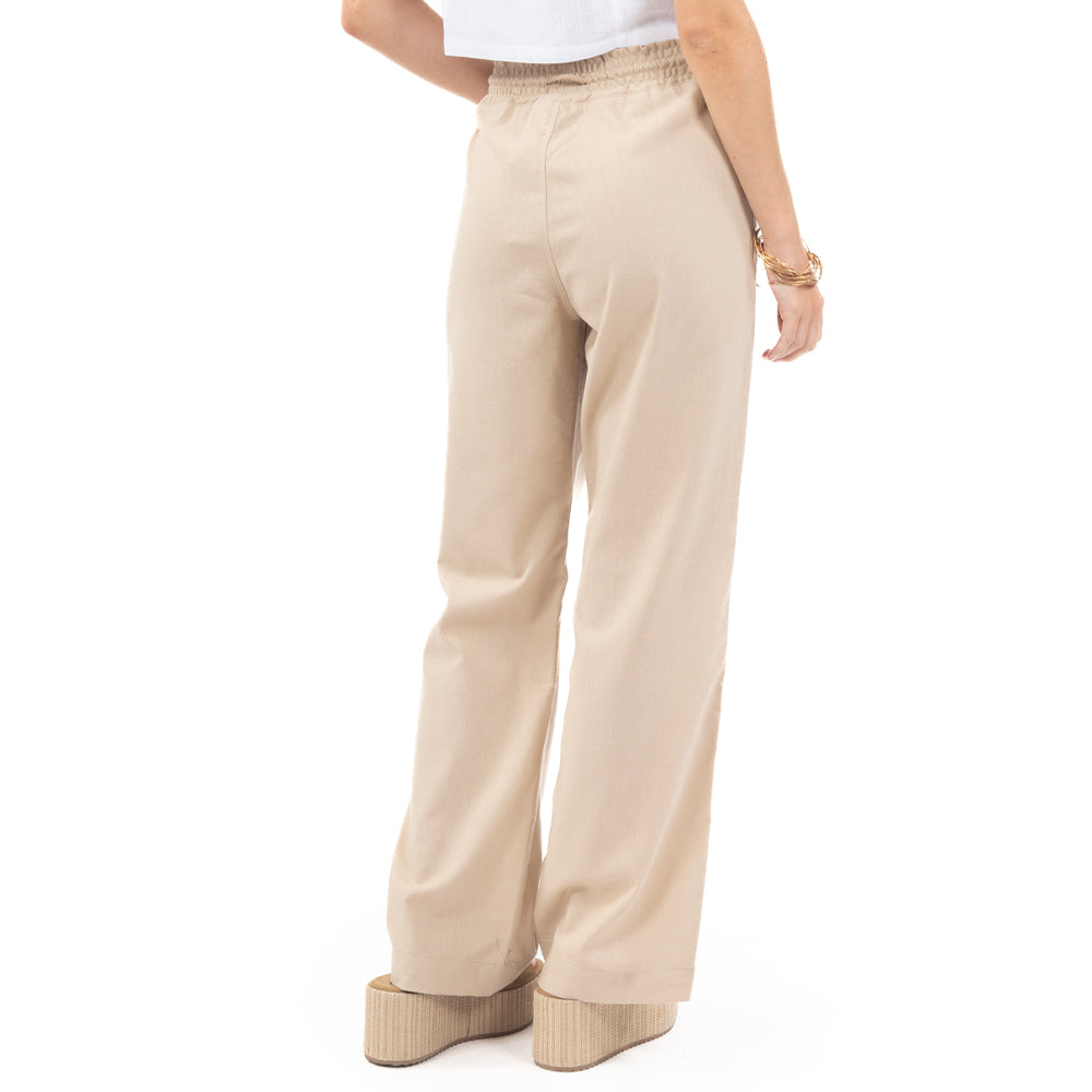 PANTALÓN DE LINO ESTILO LOOSE CON JARETA