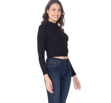 PLAYERA PARA MUJER CROPPED BÁSICA MANGA LARGA QUARRY