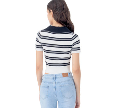 PLAYERA CROP CON RAYAS Y CUELLO EN V MUJER QUARRY