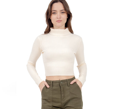 SUÉTER PARA MUJER CROPPED CUELLO ALTO DE PUNTO QUARRY