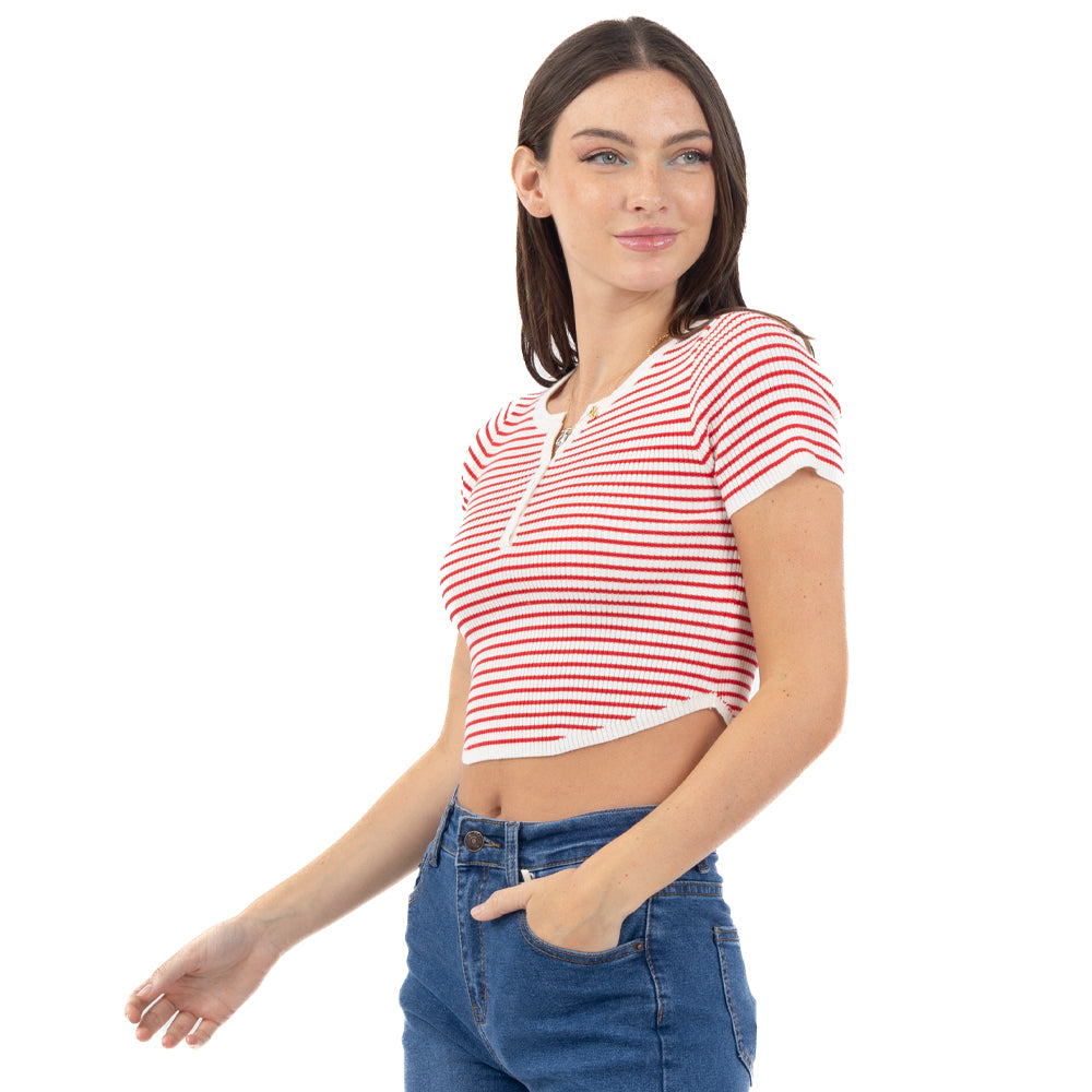 BLUSA A RAYAS MEDIA ALETILLA CON CONTRASTE