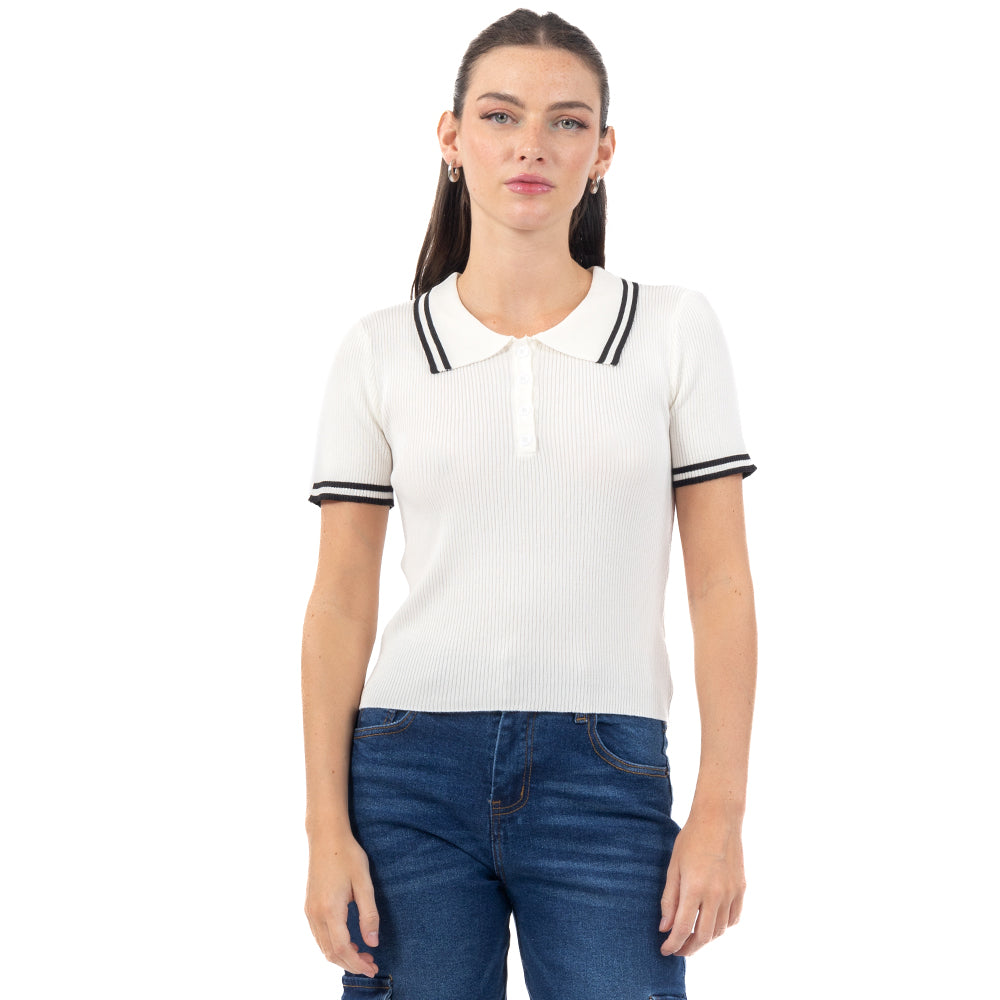 PLAYERA POLO CON RAYAS EN CUELLO Y MANGAS