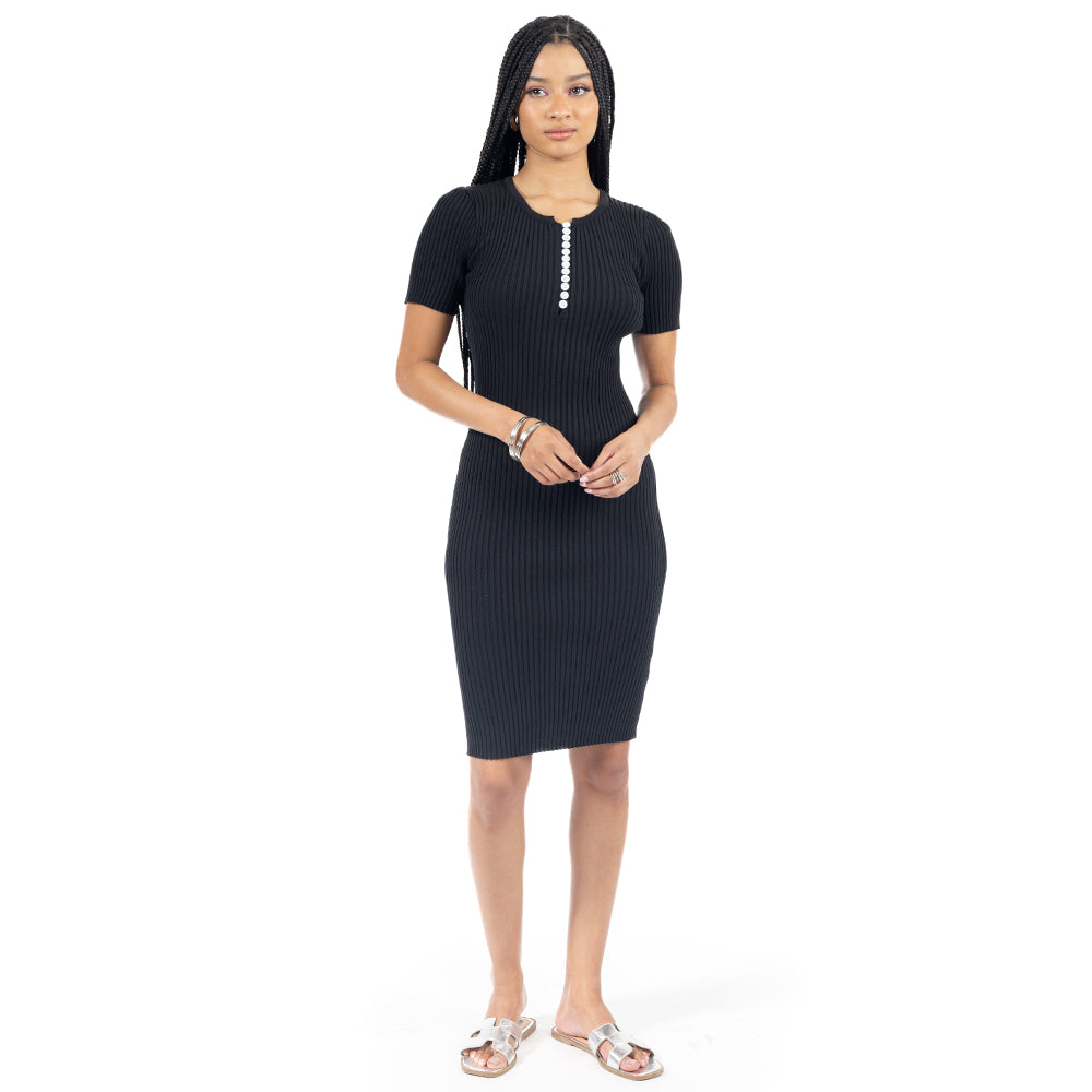 VESTIDO CORTO ACANALADO CON BOTONES