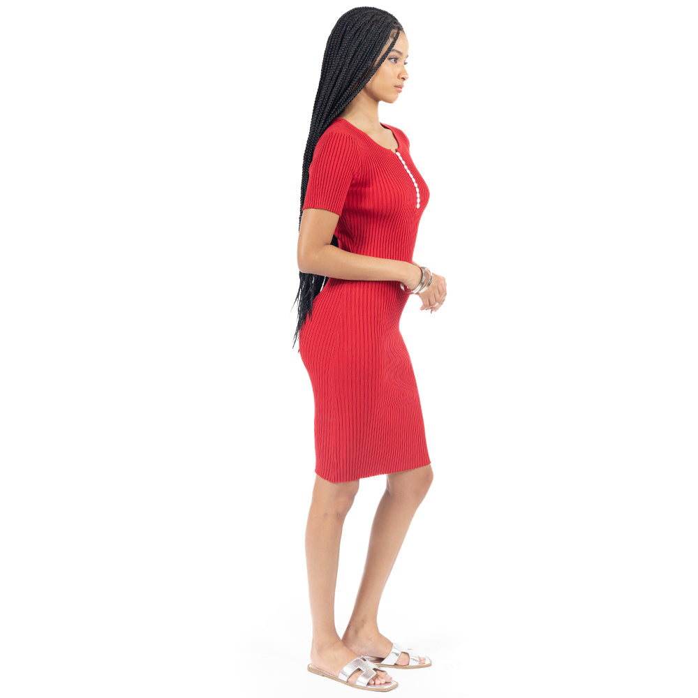 VESTIDO CORTO ACANALADO CON BOTONES